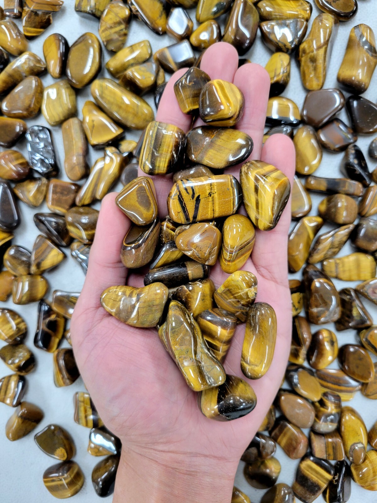 Tumbled Tigers Eye Crystal Stones, 1/2 inch to 1.5 inch, Golden Tiger’s Eye