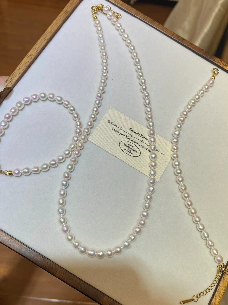 Genuine Aurora Pearl Jewelry Set, 4-5mm Freshwater Pearls, Gold Plated