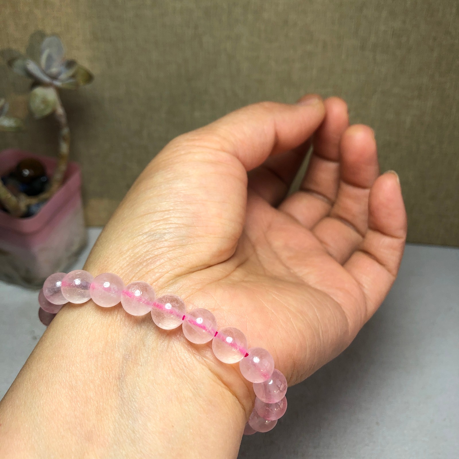 5pcs wholesale Natural pink Crystal rose Quartz chain beads bracelet 8mm A2782