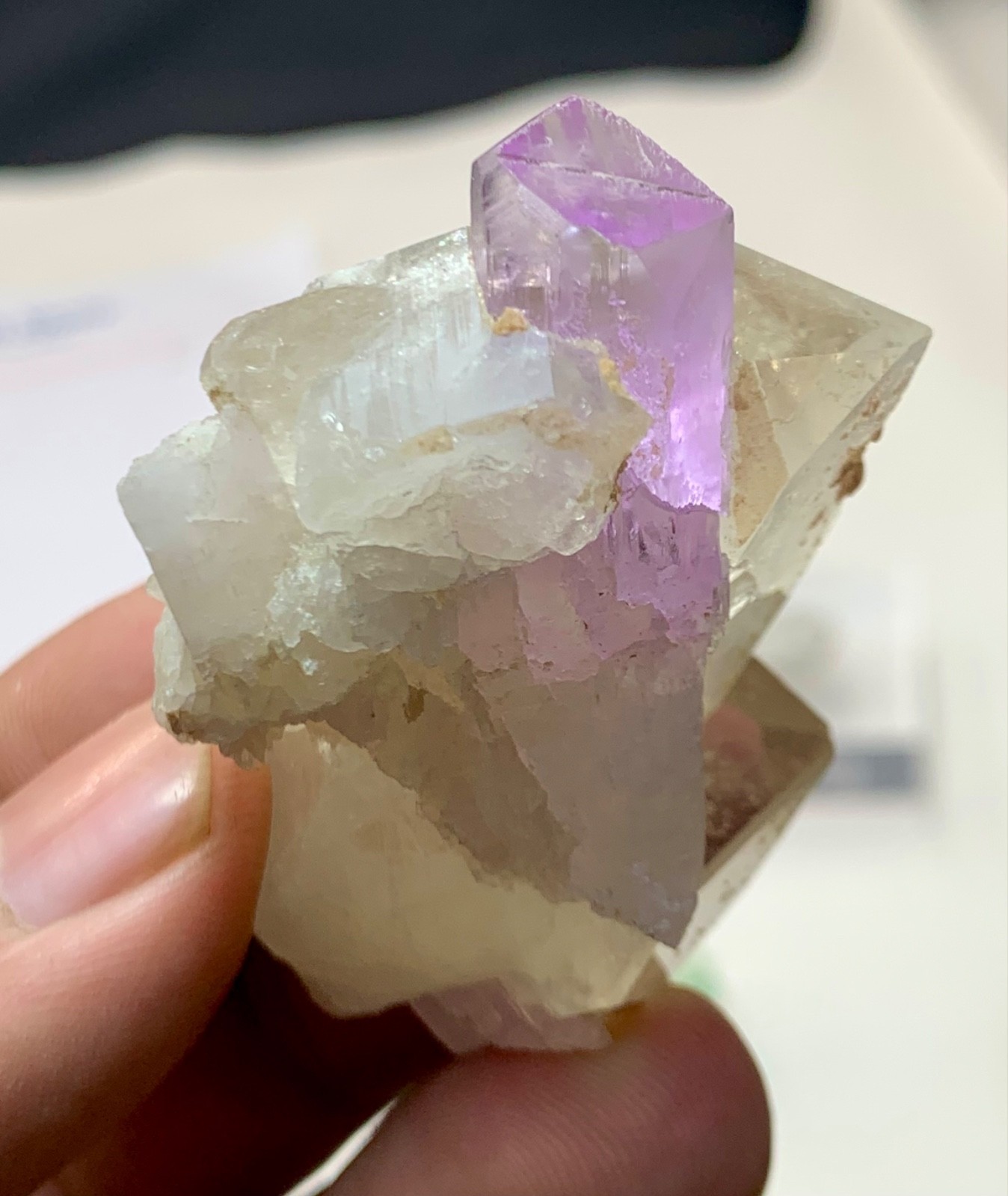 61 Gm Natural Hot Pink Kunzite Crystal on Quartz Matrix Wonderful Specimen—AFG