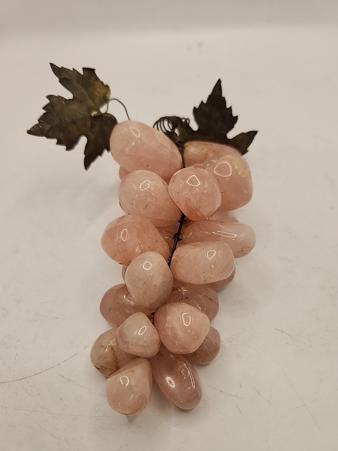 Vintage Rose Quartz Grape Cluster Pink Brass