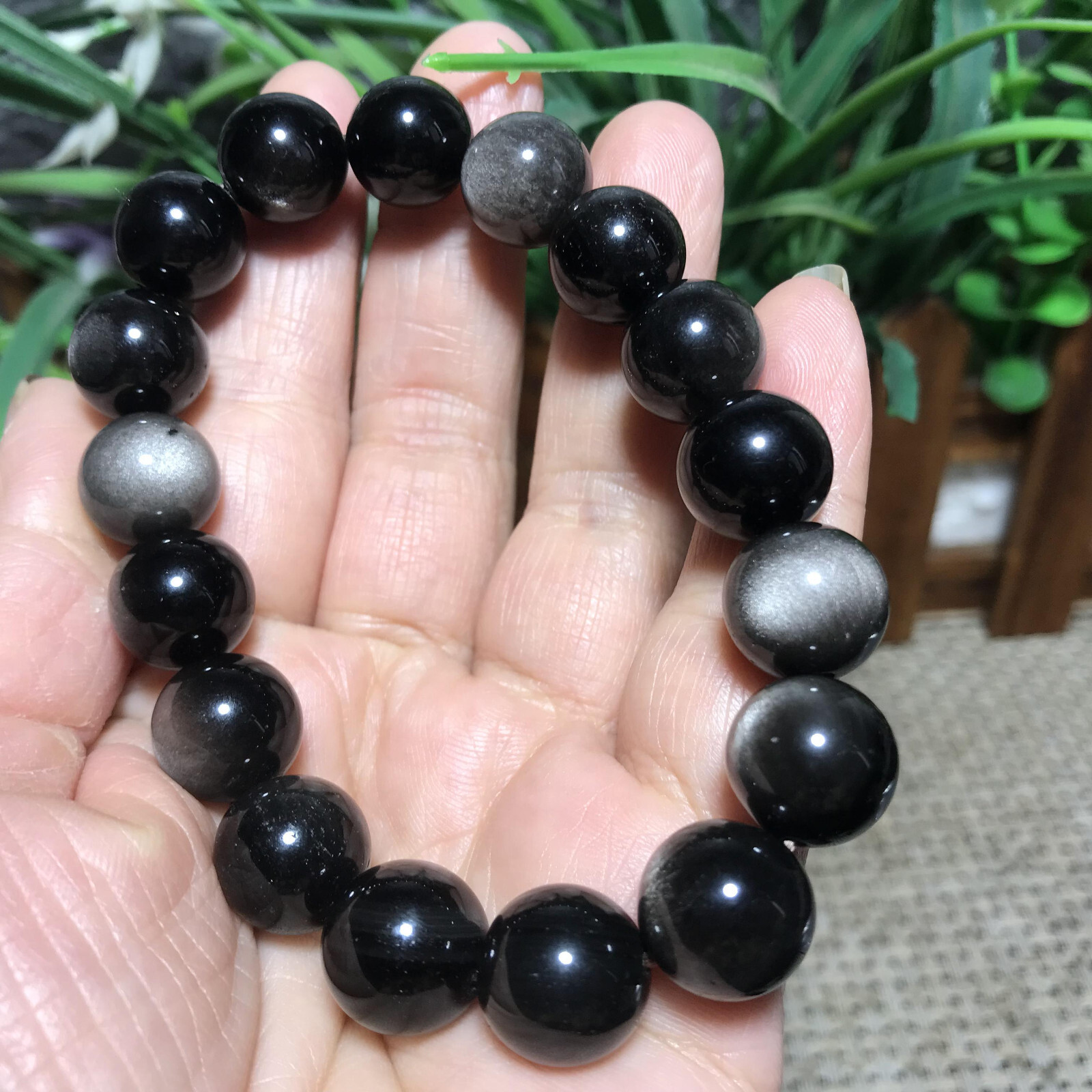 41g 12mm Natural Obsidian Cat Eyes Quartz Bracelets Healing mh1577