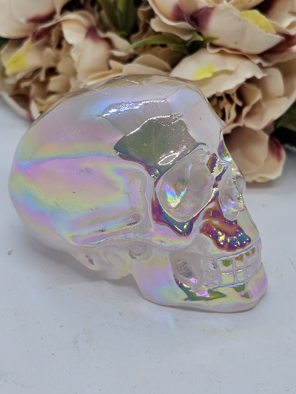 *SALE* Angel Aura Rose Quartz Rainbow crystal Skull 281g 5x7x4.8cm