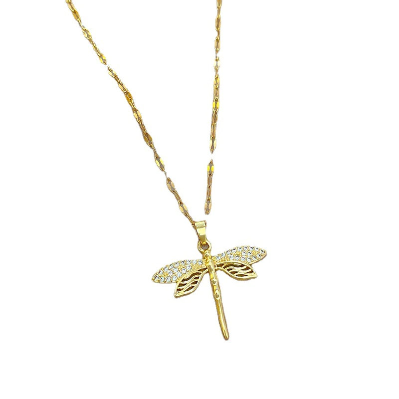 Women’s Fashion Jewelry Gold Cubic Zircon Dragonfly Pendant Necklace Gift 1PC