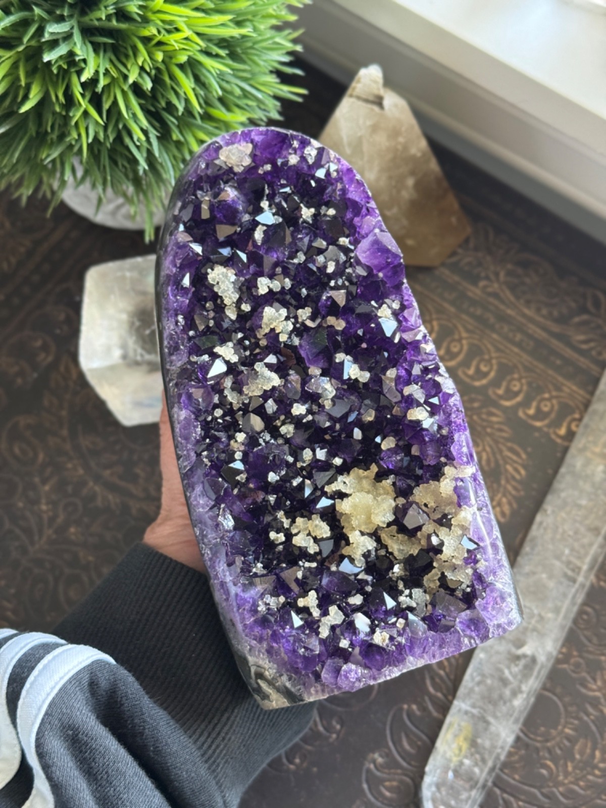 Amethyst Calcite Geode Dark Purple High Quality Crystal Cluster Cut Base 344