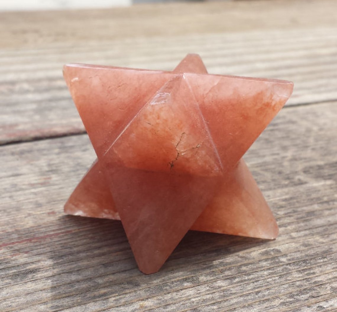 LARGE (50mm) PEACH AVENTURINE GEMSTONE MERKABA STAR (ONE) – BUY IT NOW