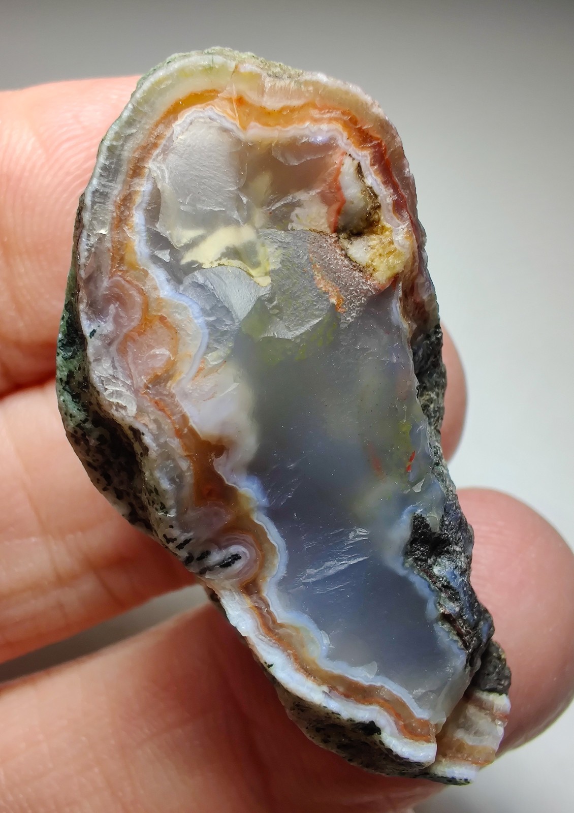 Agate, excellent orange and red banding. From Morooco. 26 grams.
