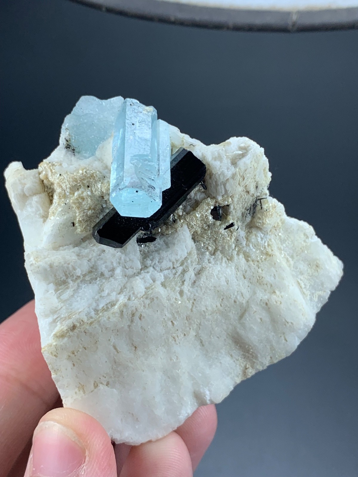 Aquamarine With Black Tourmalin Crystal Feldspar From Pakistan (114 Grams)
