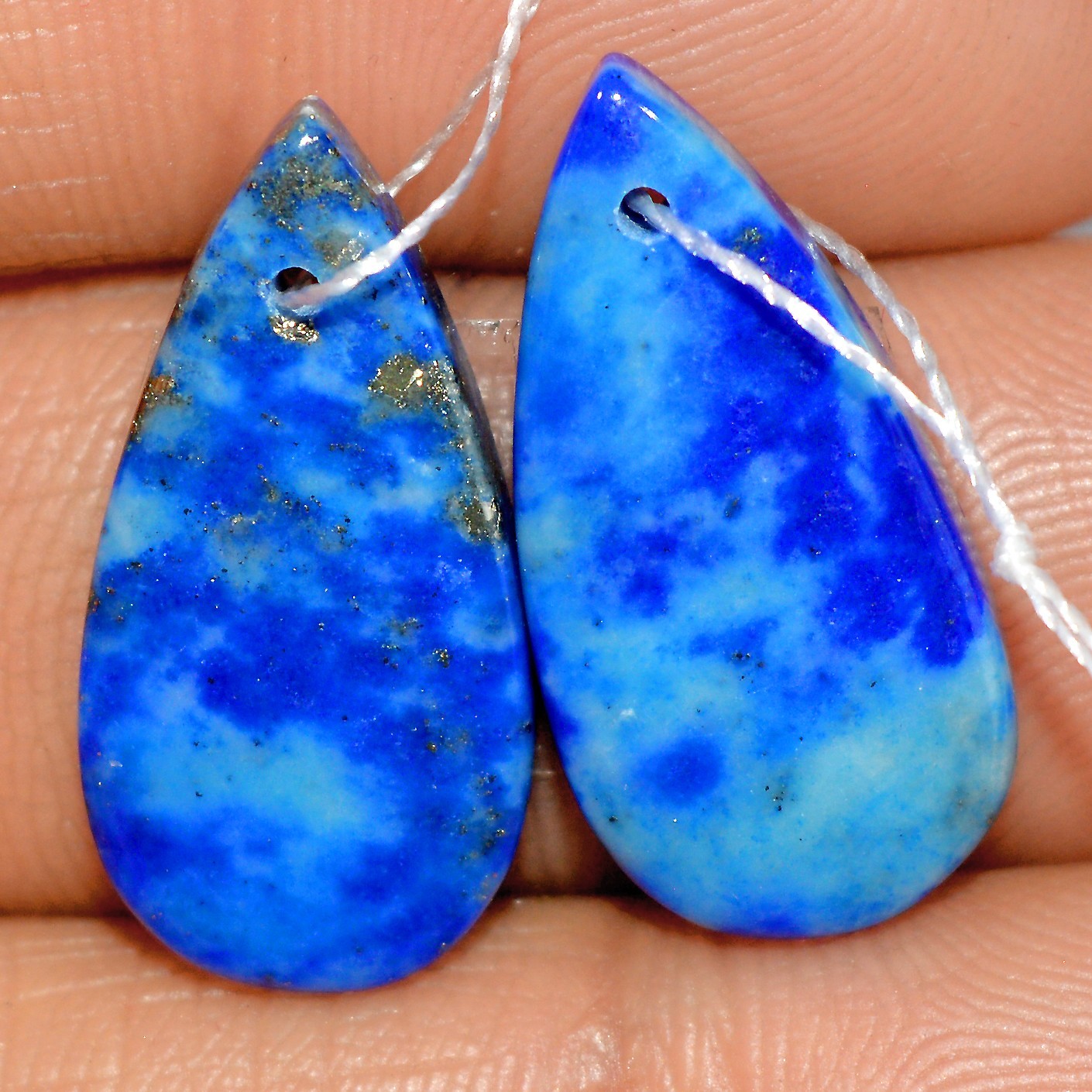 22 Cts Natural Lapis Lazuli Cabochon Gemstone Front Drill Pair 20x11mm #P774