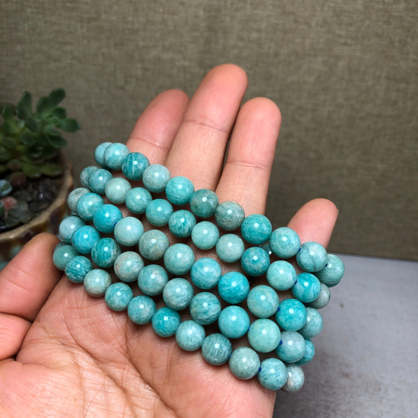 5pcs wholesale Natural amazonite stone Crystal chain beads bracelet 8mm T4770