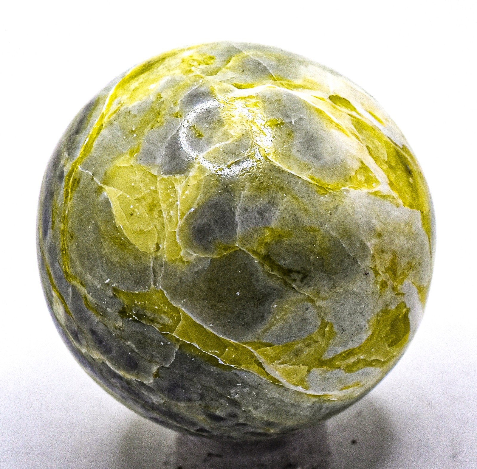 39mm Silverish Yellow Serpentine Sphere Polished Healerite Crystal Mineral India