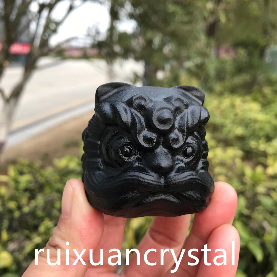 Natural Obsidian Quartz Hand Carved Lion skull Crystal Reiki healing1pc