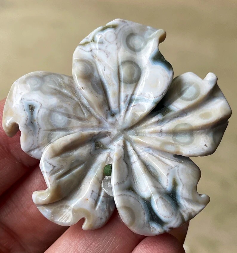 8th Vein Orbicular Ocean Jasper Flower – Natural Crystal Carving Rare Find