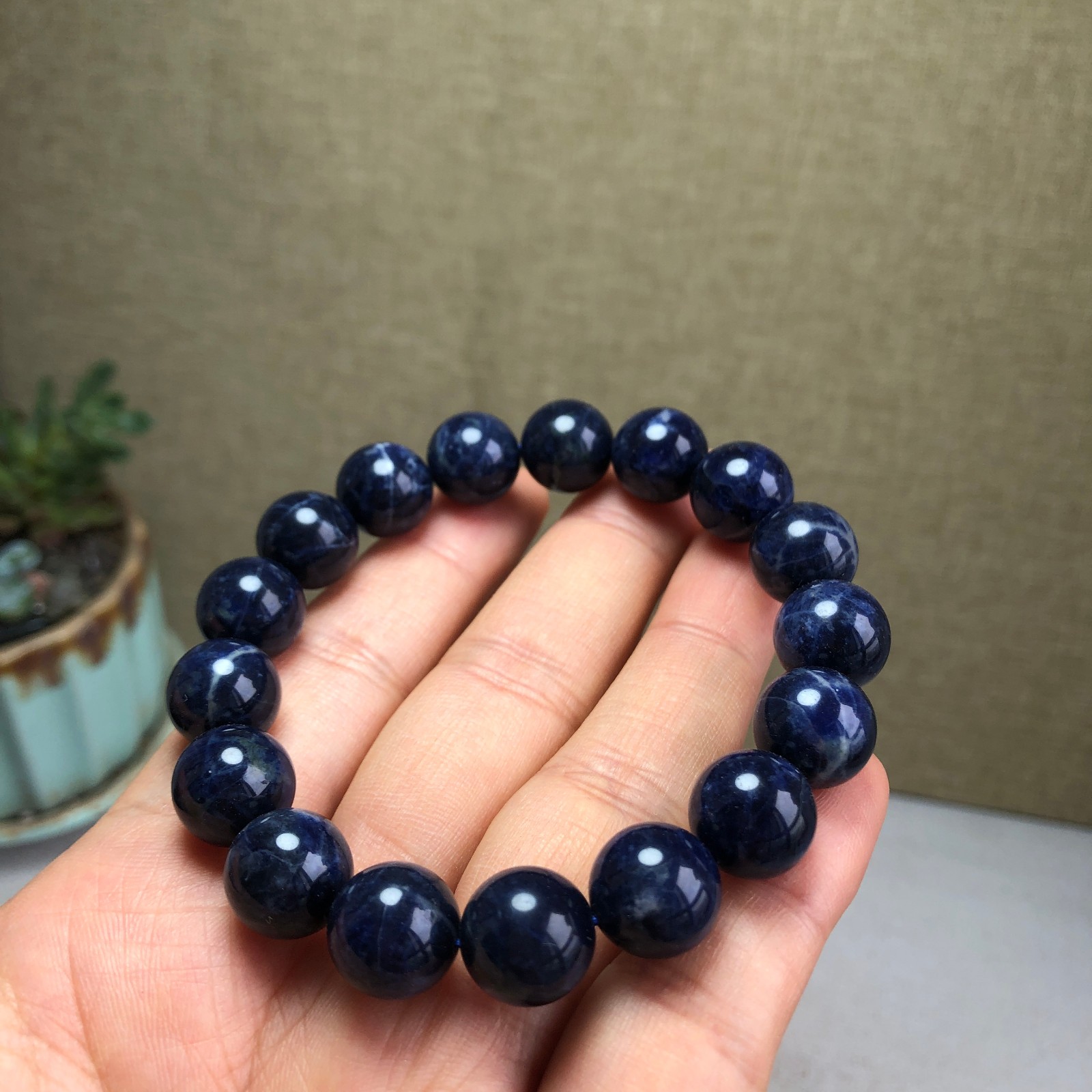 Wholesal Natural Polish Blue sodalite stone bracelets ball sphere 12mm A6164