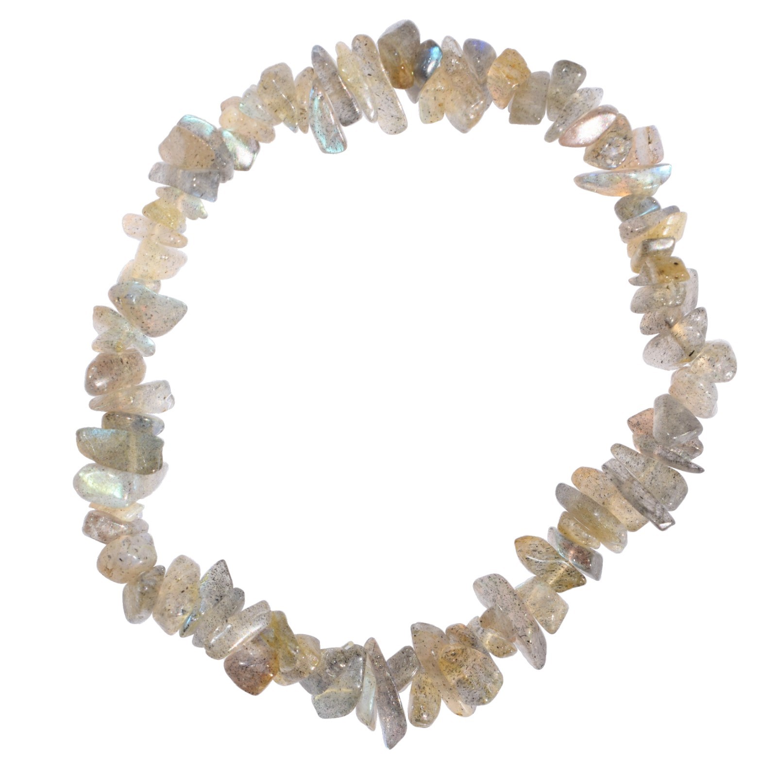 Premium CHARGED Labradorite Crystal Chip Stretchy Bracelet + Selenite Heart