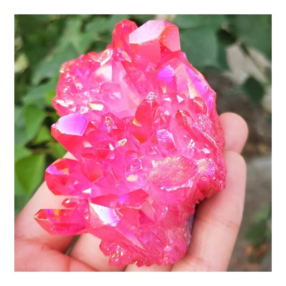Natural Aura Titanium Pink Rose Quartz Cluster Crystal Energy Stone Geode Reiki