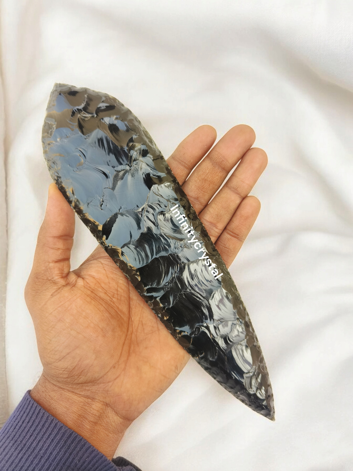 Black Obsidian Spearhead,Leaf Point Crystal Arrowhead Energy Healing 10″Inches.