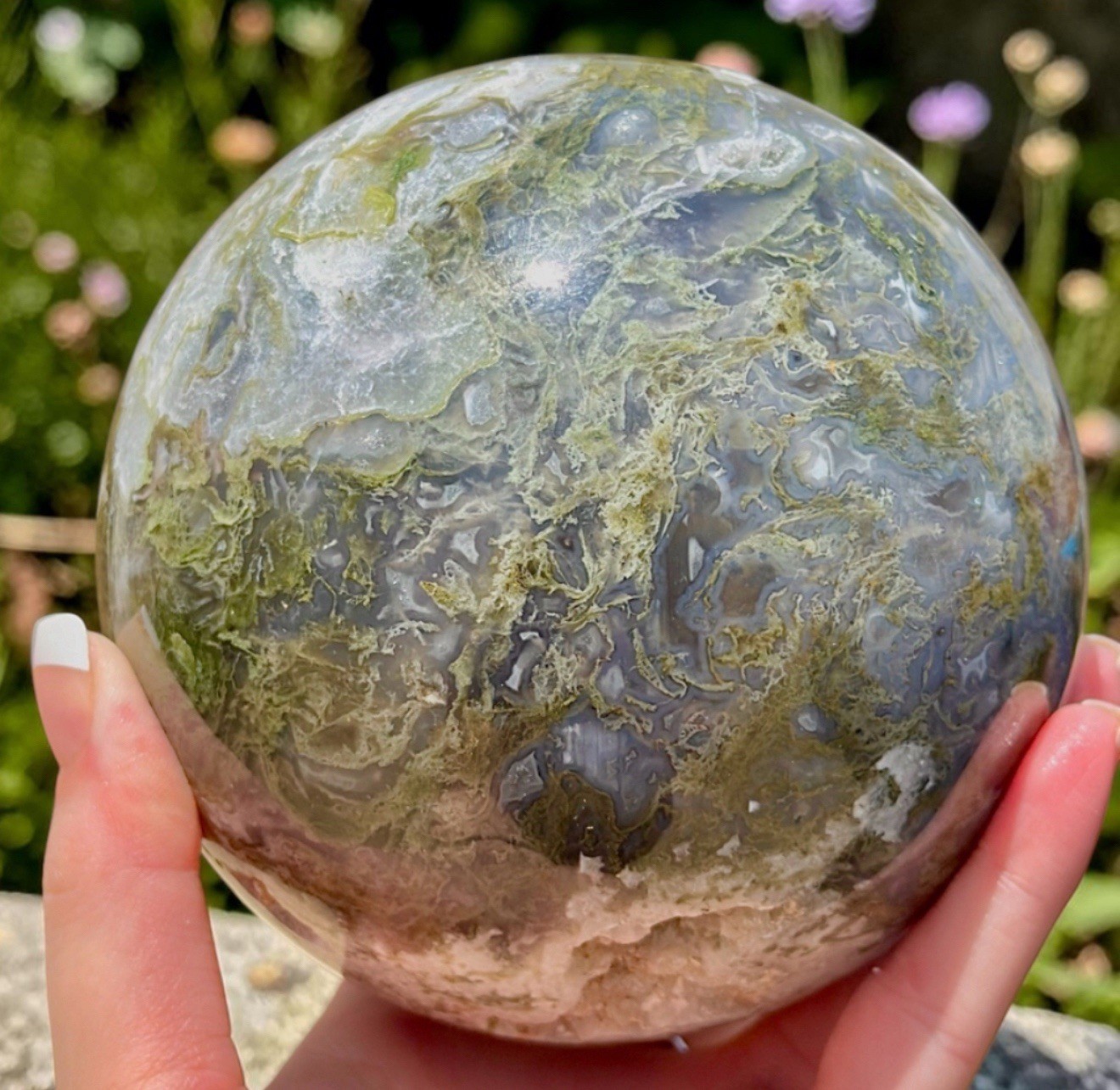 XLarge Moss Agate Sphere 4.5 lb 4” Crystal Ball Druzy Quartz Natural Green