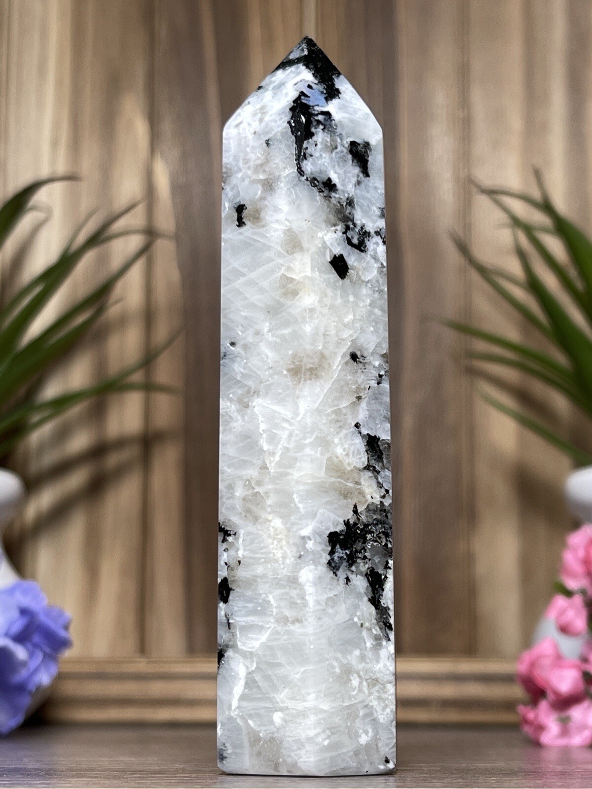 RAINBOW MOONSTONE TOWER – Mineral Crystal Point White Blue Chakra Reiki Witch