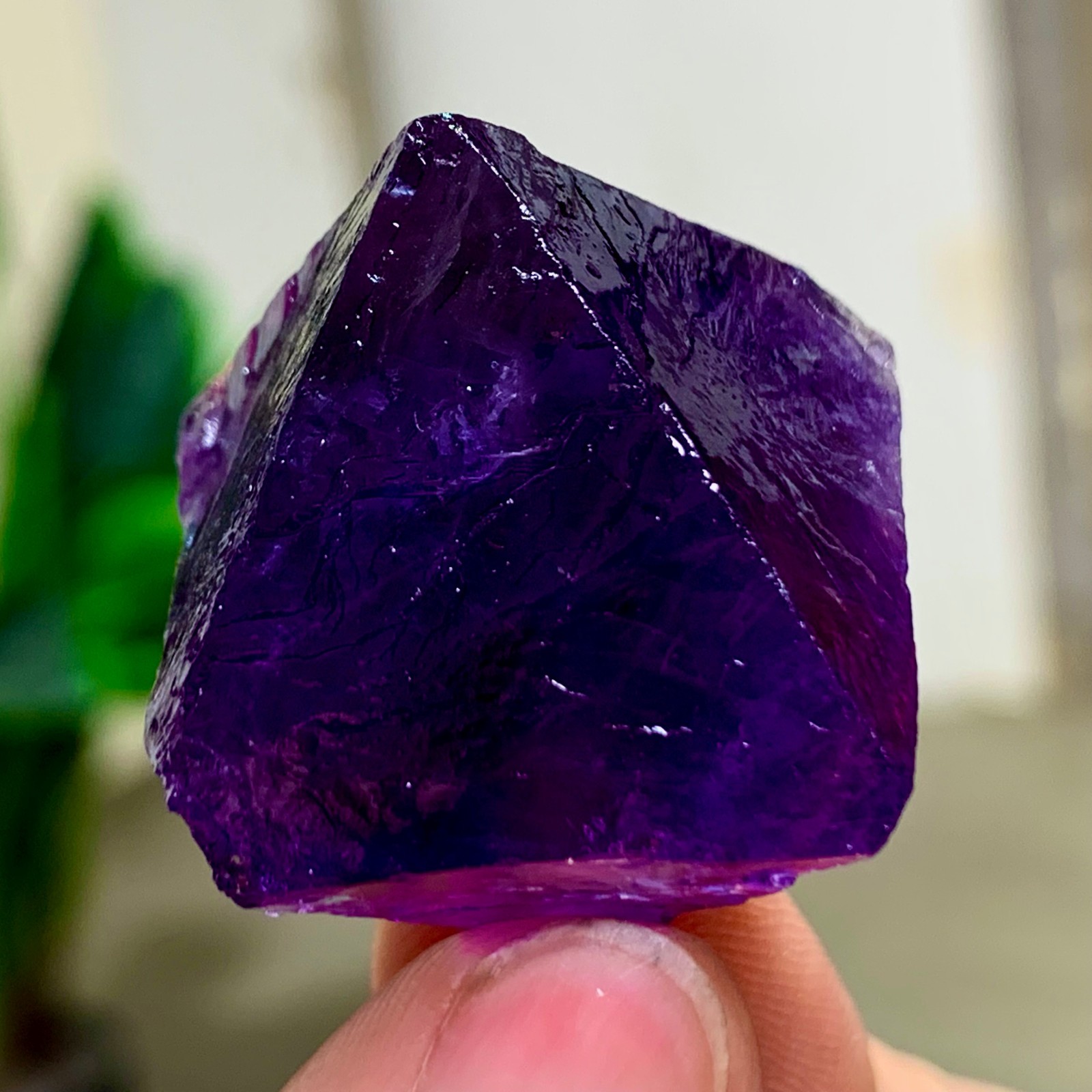 32G Natural purple fluorite octahedron quartz crystal healing