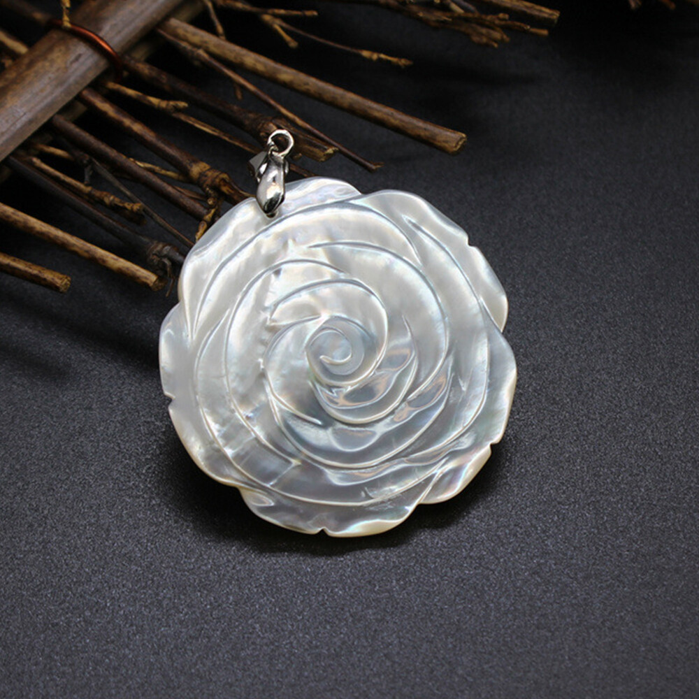 Mother of Pearl Shell Rose Flower Charm Pendant Crystal Necklace Jewelry Healing
