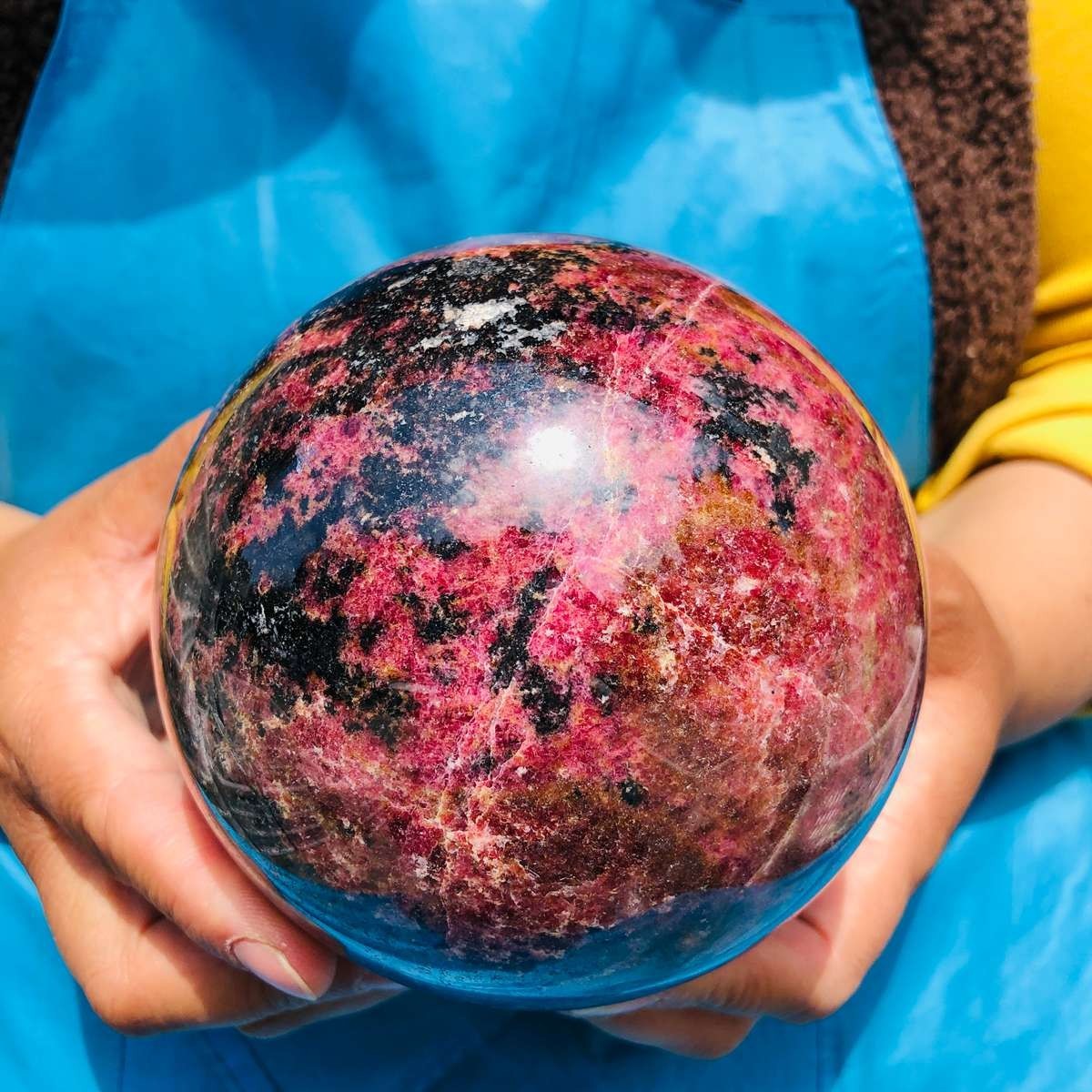 5.85 LB Natural Rhodonite Crystal Sphere Pink Black Healing Gem Stone 4774