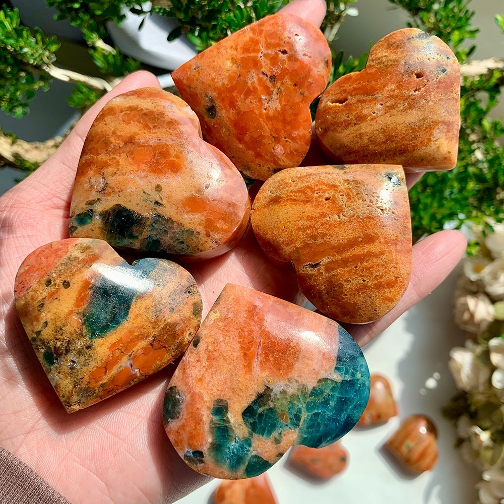 2pc 50-100G Natural Blue Apatite Sunstone Symbiotic Heart Flashy Collect