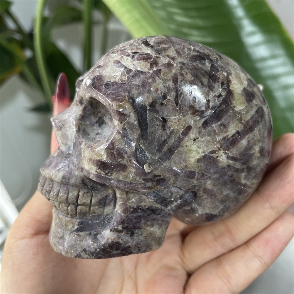 1.6LB 3.4″ Natural A+Lepidolite Skull Statue Crystal Reiki Carving Quartz Decor