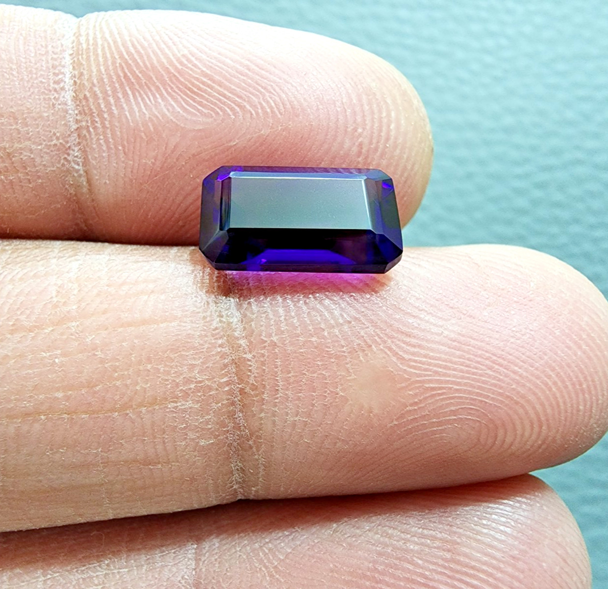 Glowing Purple Amethyst 3.80 Ct Emerald Cut Lab-Created Loose Gemstone Ring