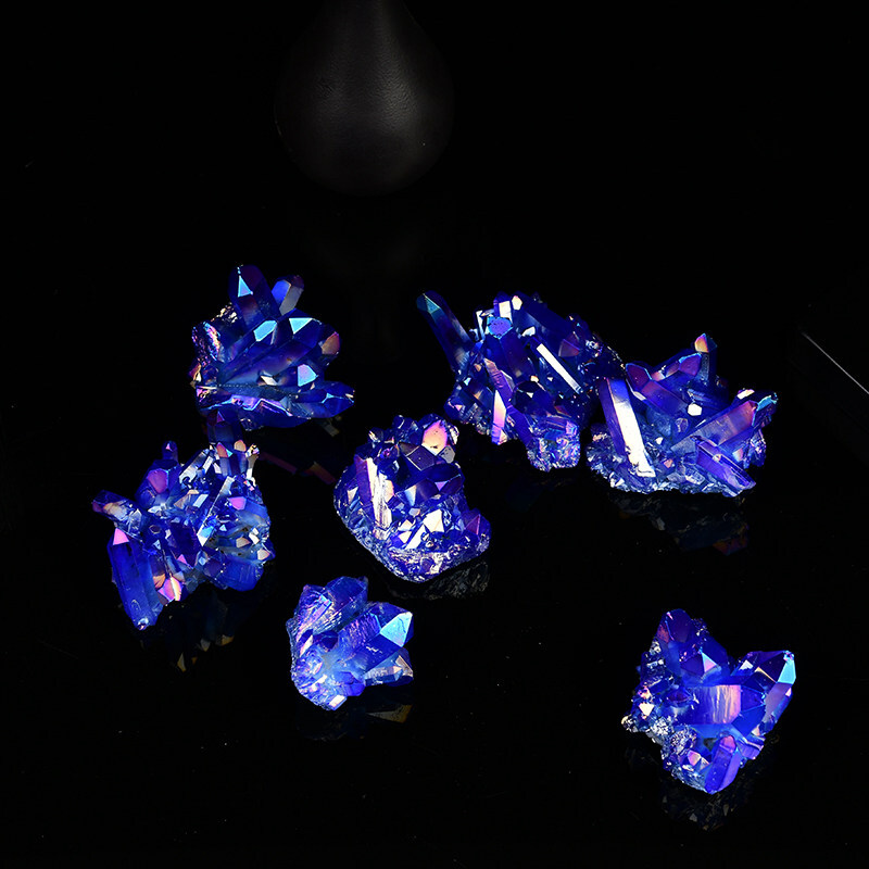 50g Natural Aura Blue Titanium Quartz Crystal Cluster Energy Stone Geode Healing