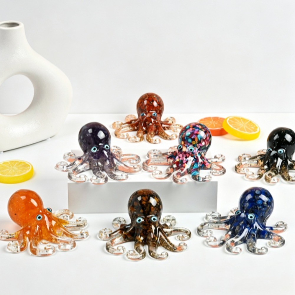 Natural Crystal Chips Resin Octopus Handmade Reiki Healing Desk Energy Decor