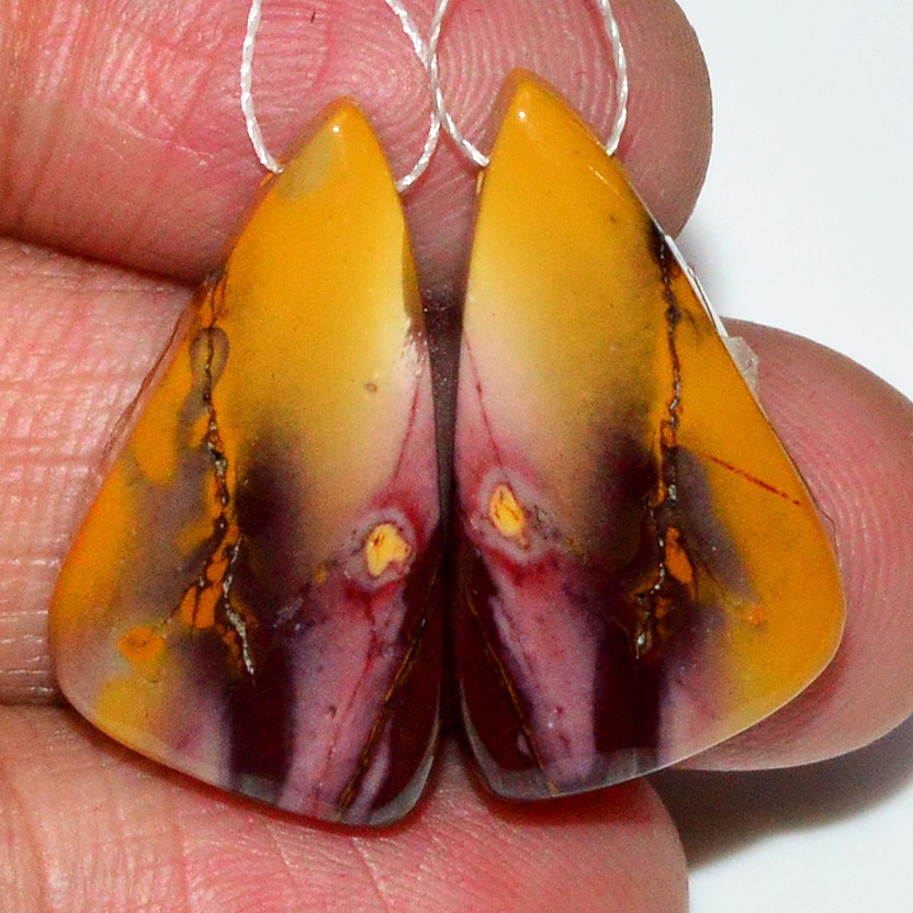 25Ct Natural Mookaite Jasper Gemstone Cabochon Side Drill Earring 21x11mm #P2665