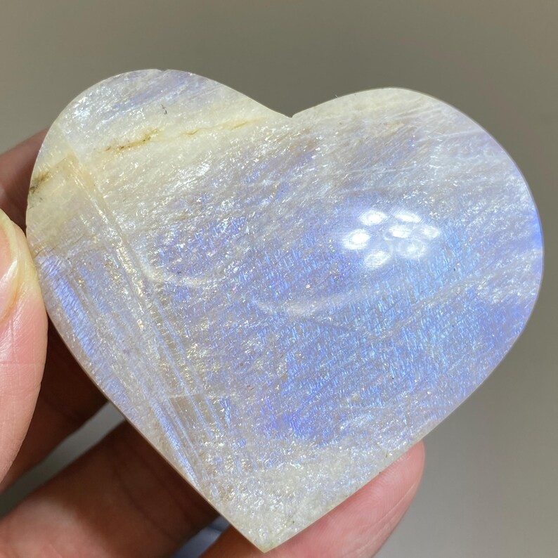Rainbow Moonstone Heart Healing Palm Stone Emotional Balance Blue Gemstones Gift