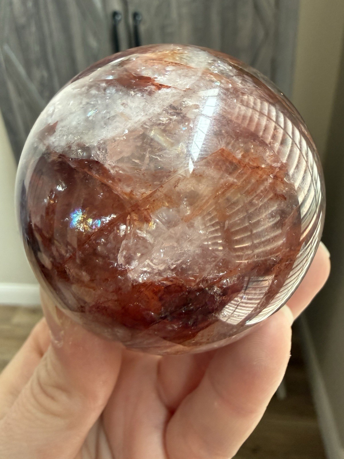 High Quality Red Fire Quartz Crystal Sphere Hematite Ball Full Of Rainbows 64mm