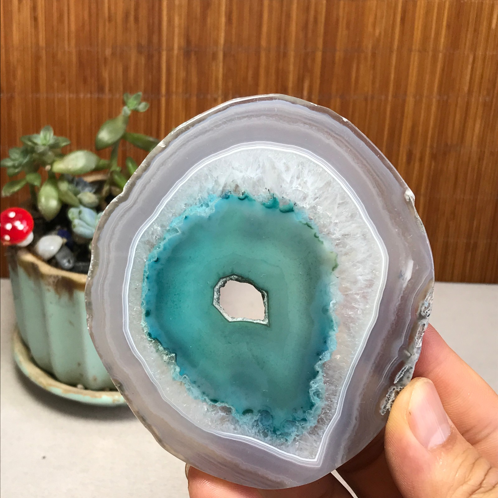 96mm Natural agate Slab/Slice quartz crystal pictographic specimen 94g A3088