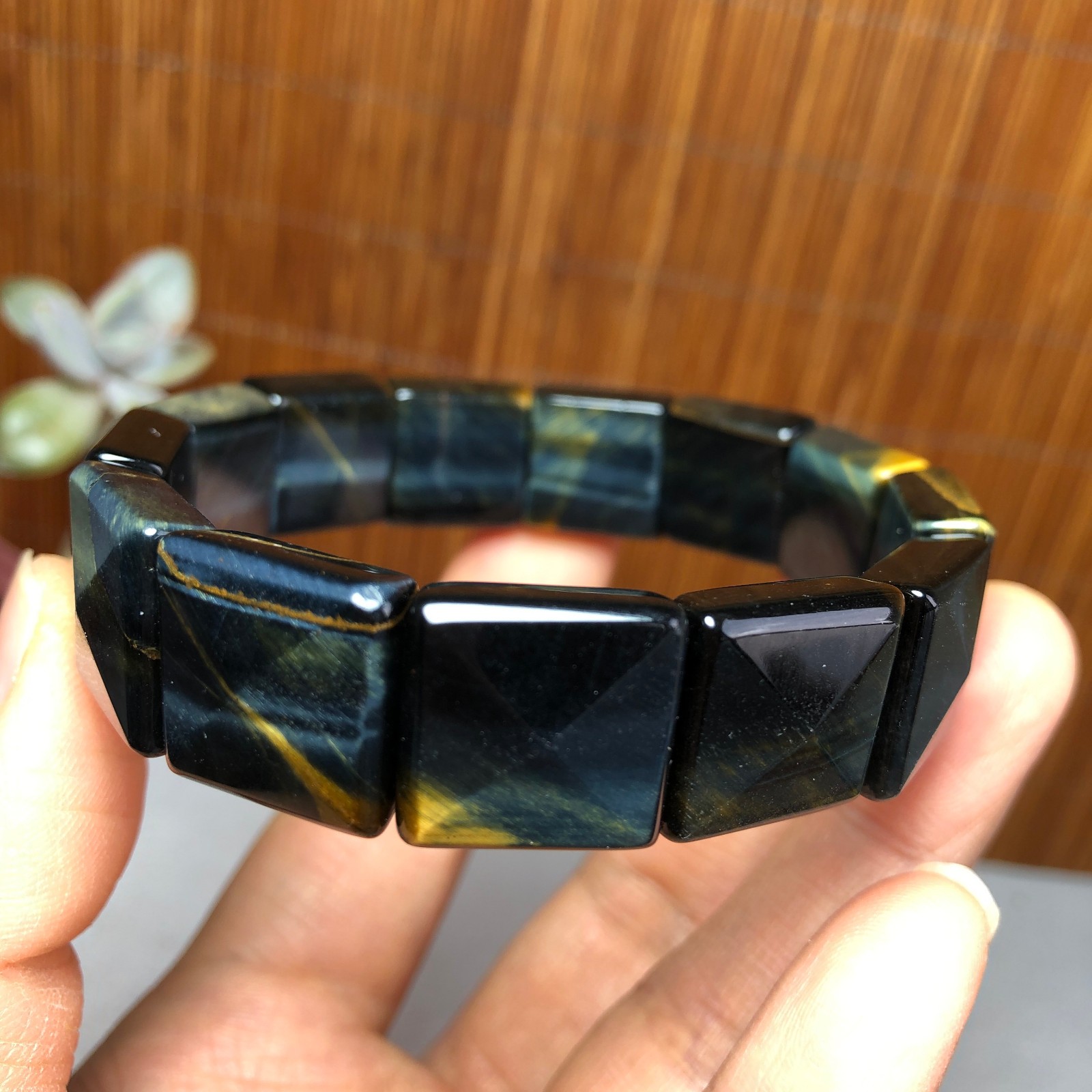 Natural Tiger’s Eye Stone Bracelet Brown Gemstone Stretch Bracelet Handmade 3693