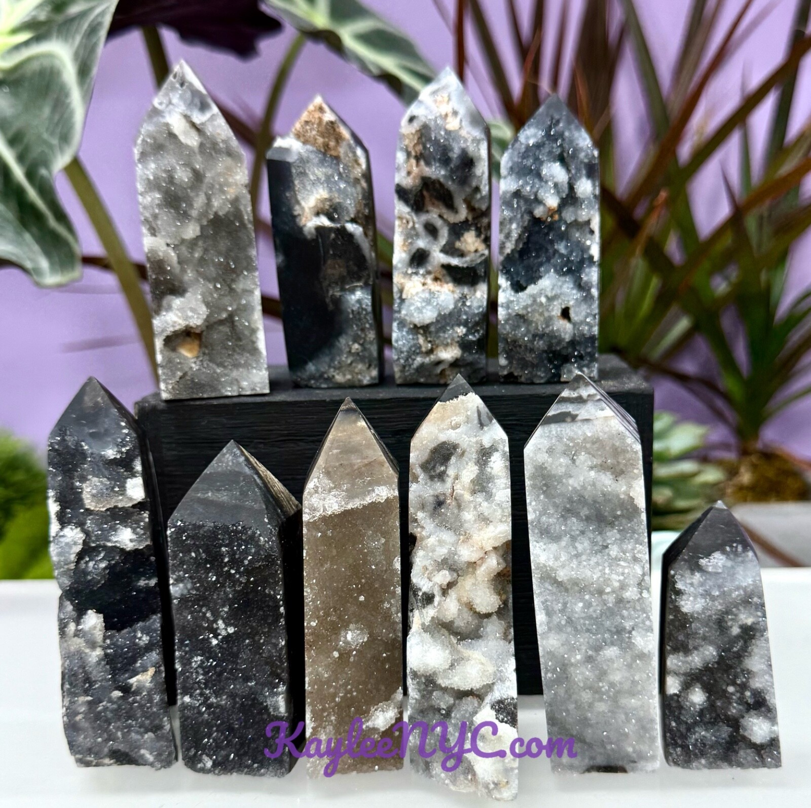 Wholesale 2 Lbs Natural Black Chalcedony Sphalerite Obelisk Tower Point Crystals