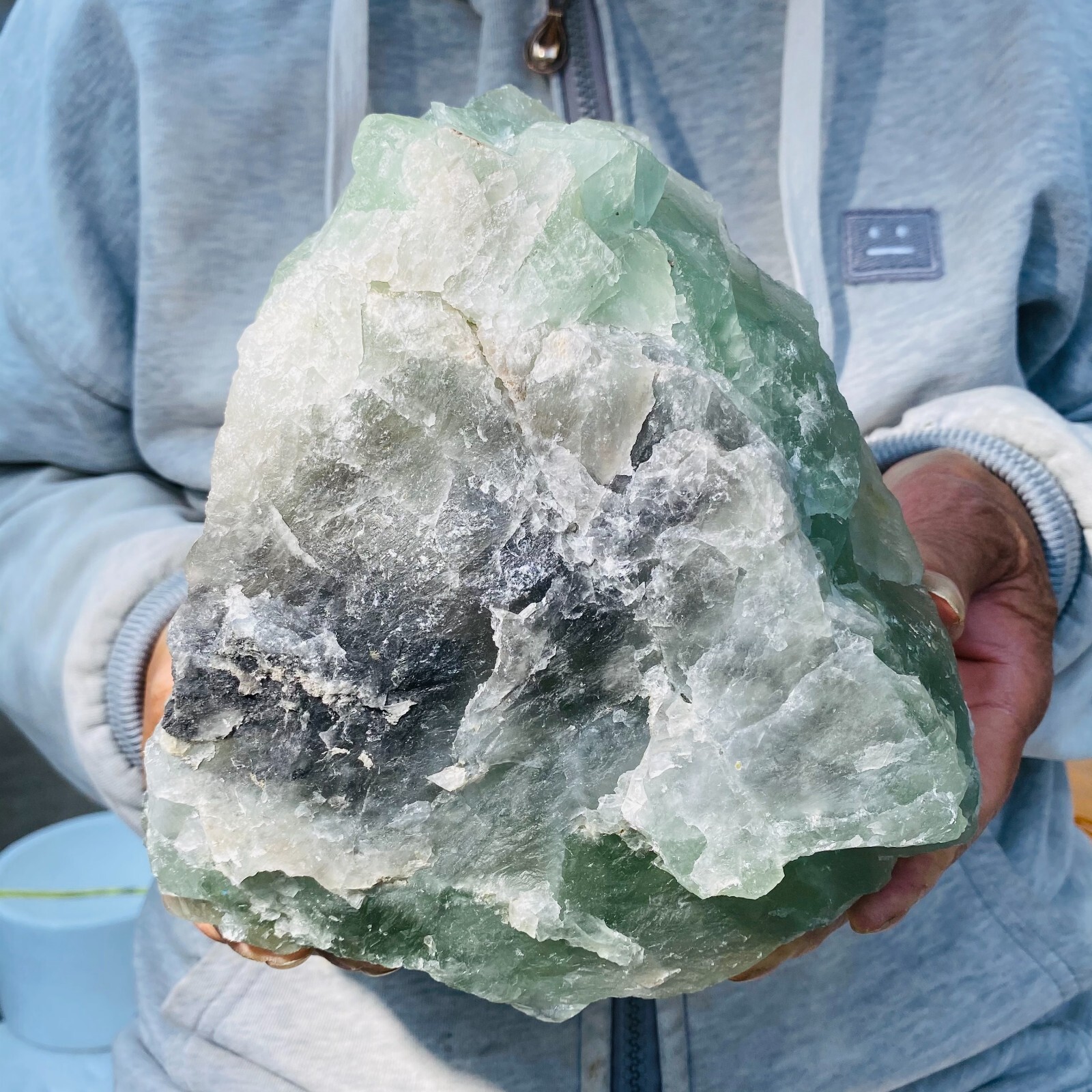 7.0LB Large Natural Light Green Fluorite Cubic Crystal Rough Healing Specimen