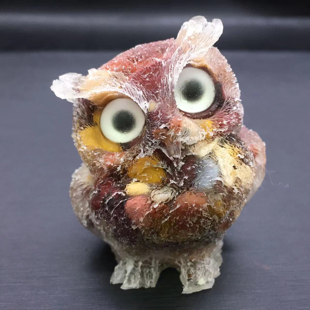 Natural Mookaite Quartz Crystal Tumbled Stone Resin Owl Healing Decorate 1pc