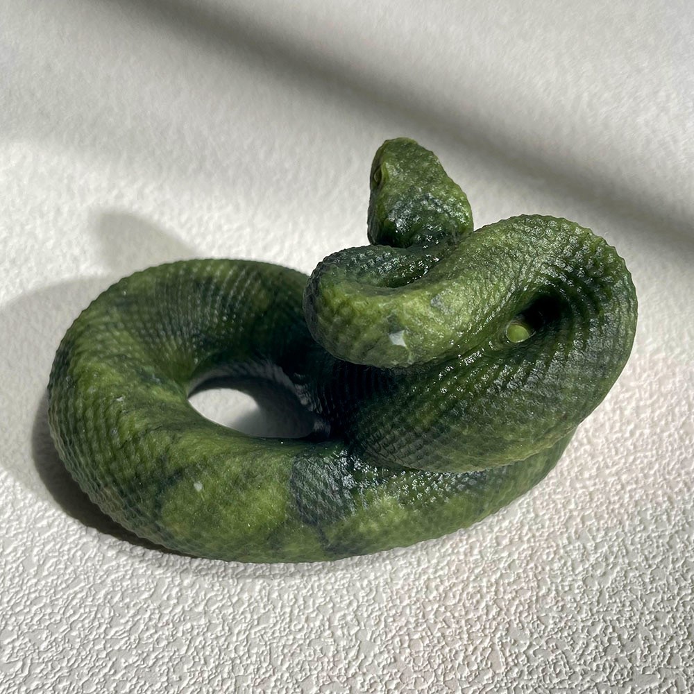 Natural Green Serpentine Snake Carving Crystal Statue Figurine for Kundalini