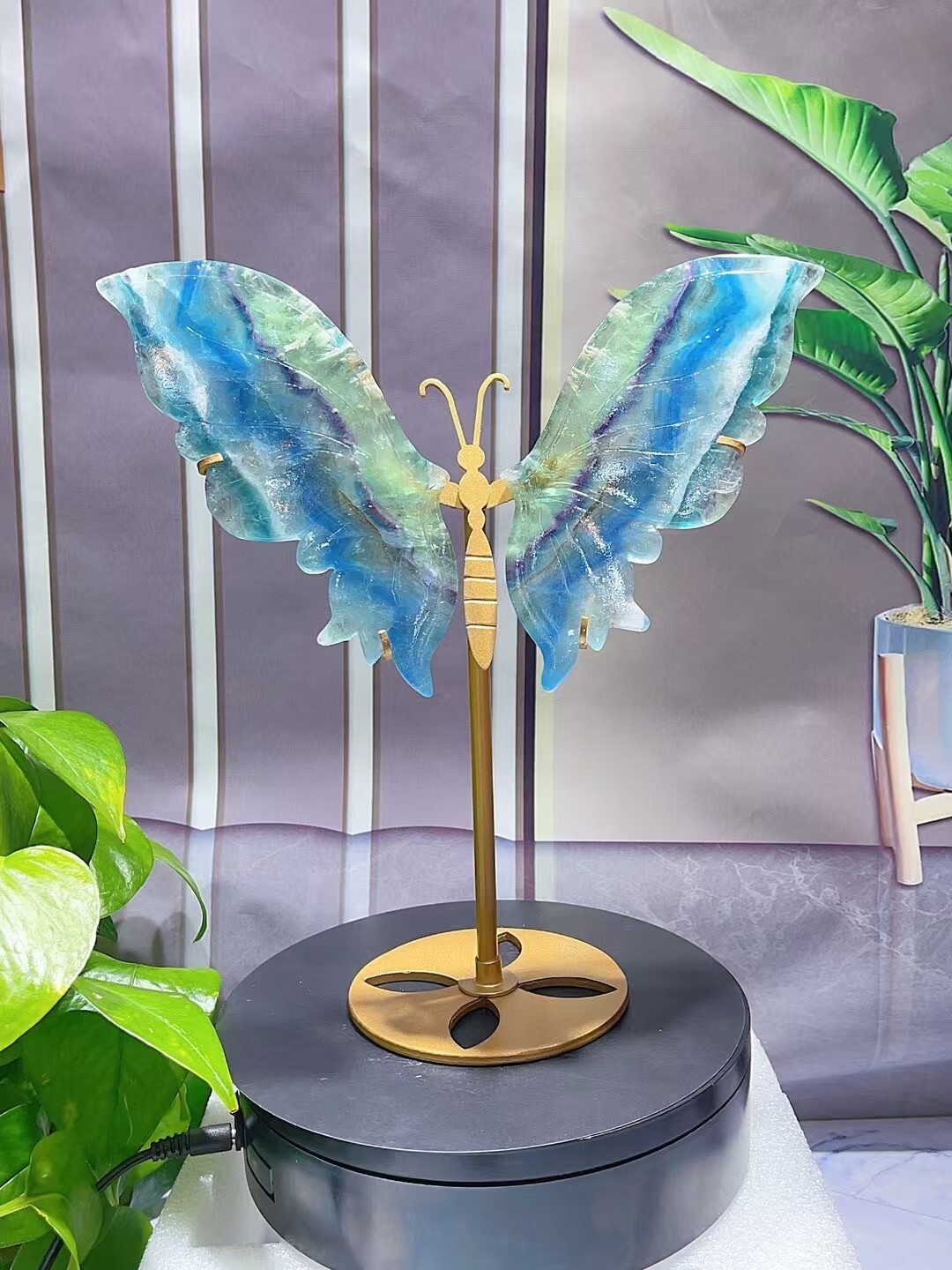 1pc Natural fluorite butterfly wings Crystal wings carving Home decor