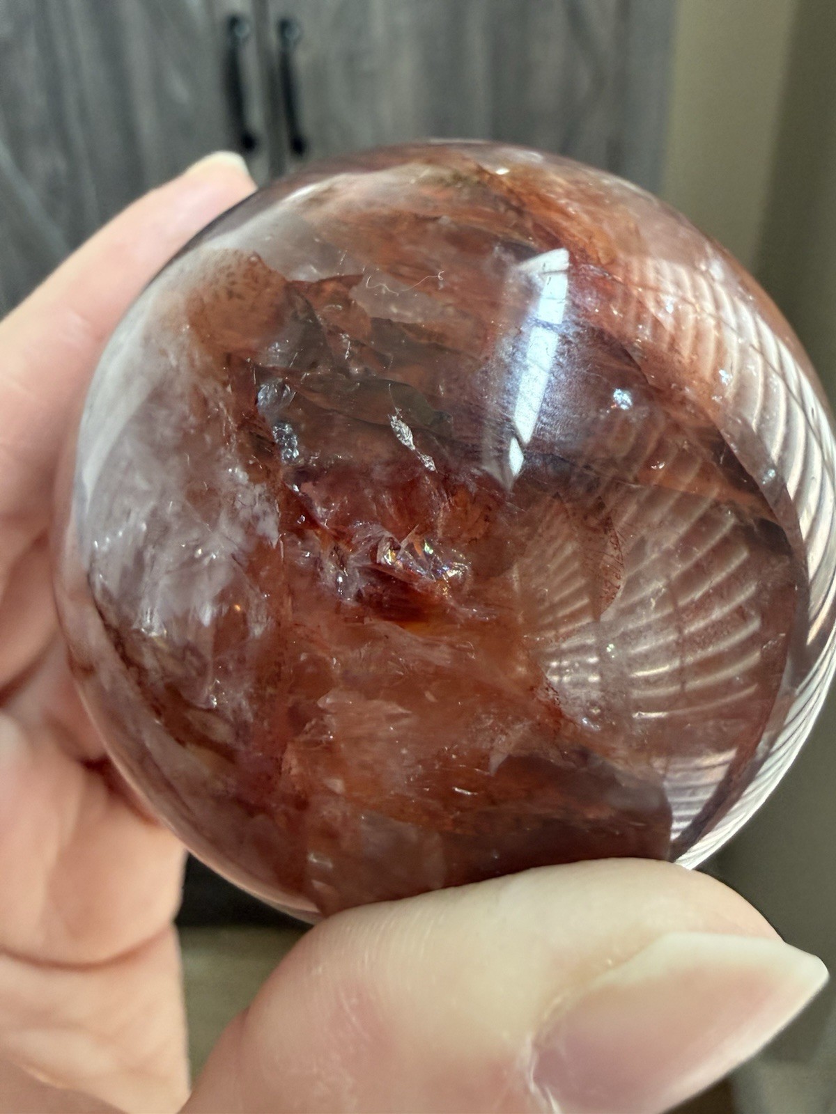 High Quality Red Fire Quartz Crystal Sphere Hematite Ball Full Of Rainbows 64mm