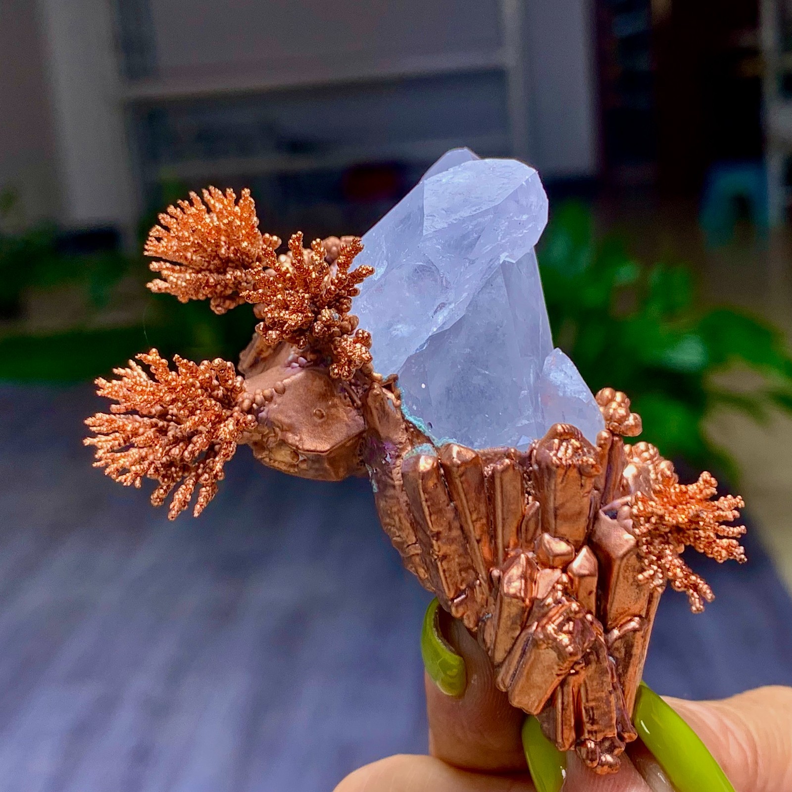 115G Rare iridescent Native Copper with white quartz crystal mineral-symbiosis