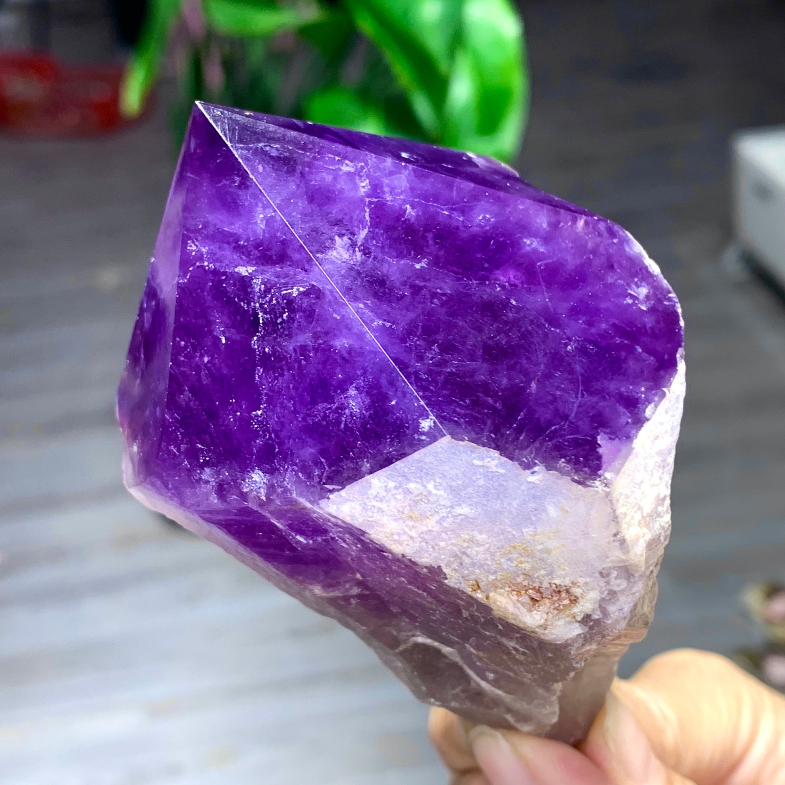378G Natural Amethyst Quartz Crystal Single-End Terminated Wand Point Healing