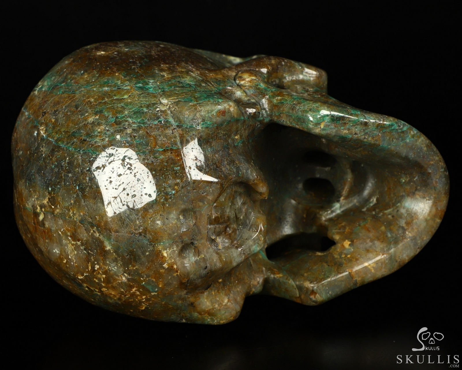 7.0″ Chrysocolla Carved Crystal Skull, Realistic
