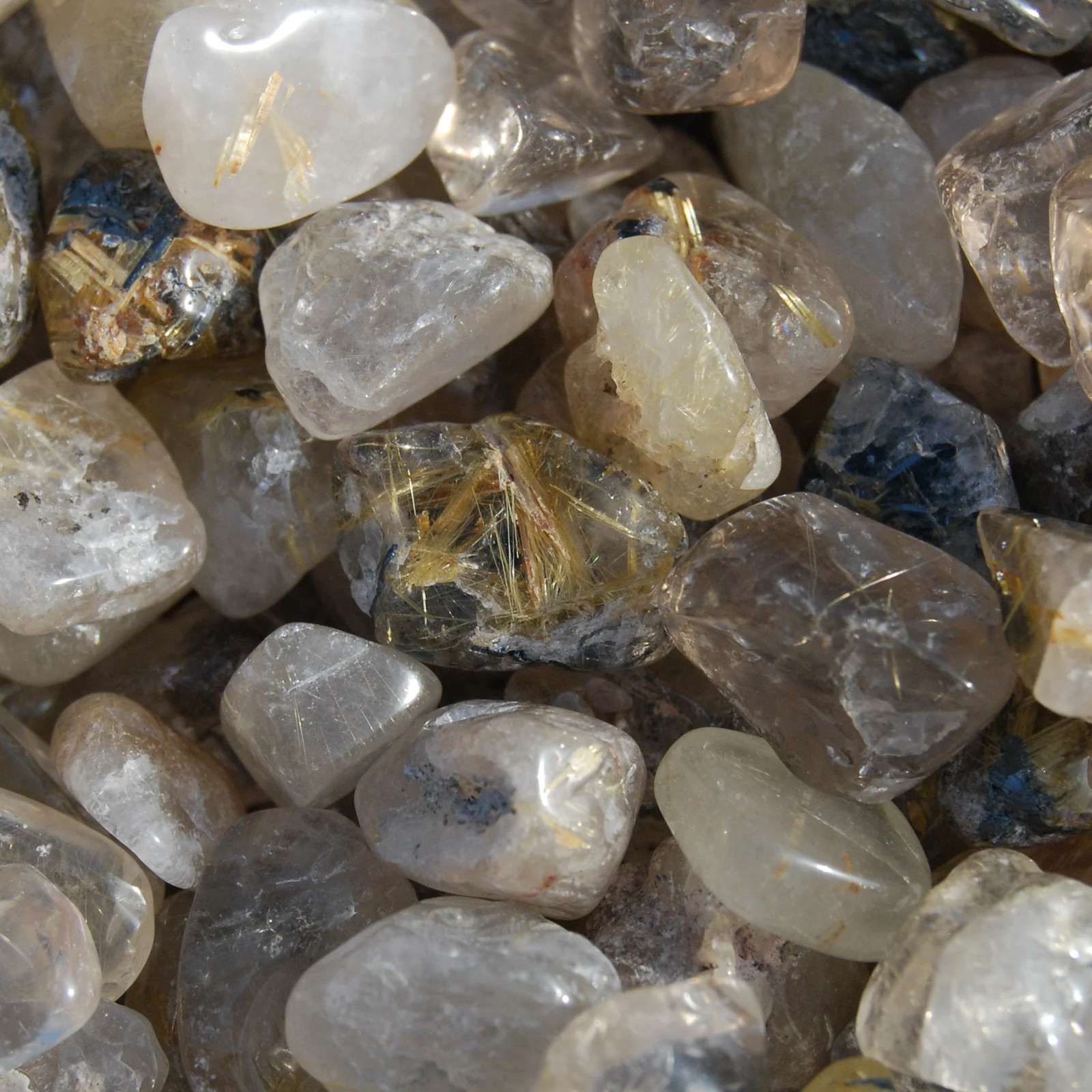 10pcs Golden Rutile Quartz Crystal Tumbled Stones, Extra Small Gold Rutilated Qu