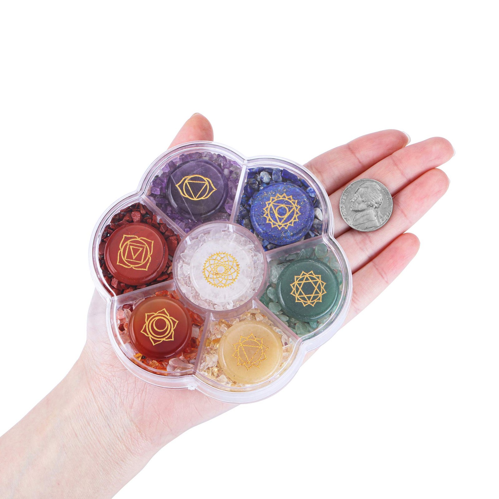 7 Chakra Crystals Stones Tumbled Chips Gemstones with Reiki Symbols Chakra St…