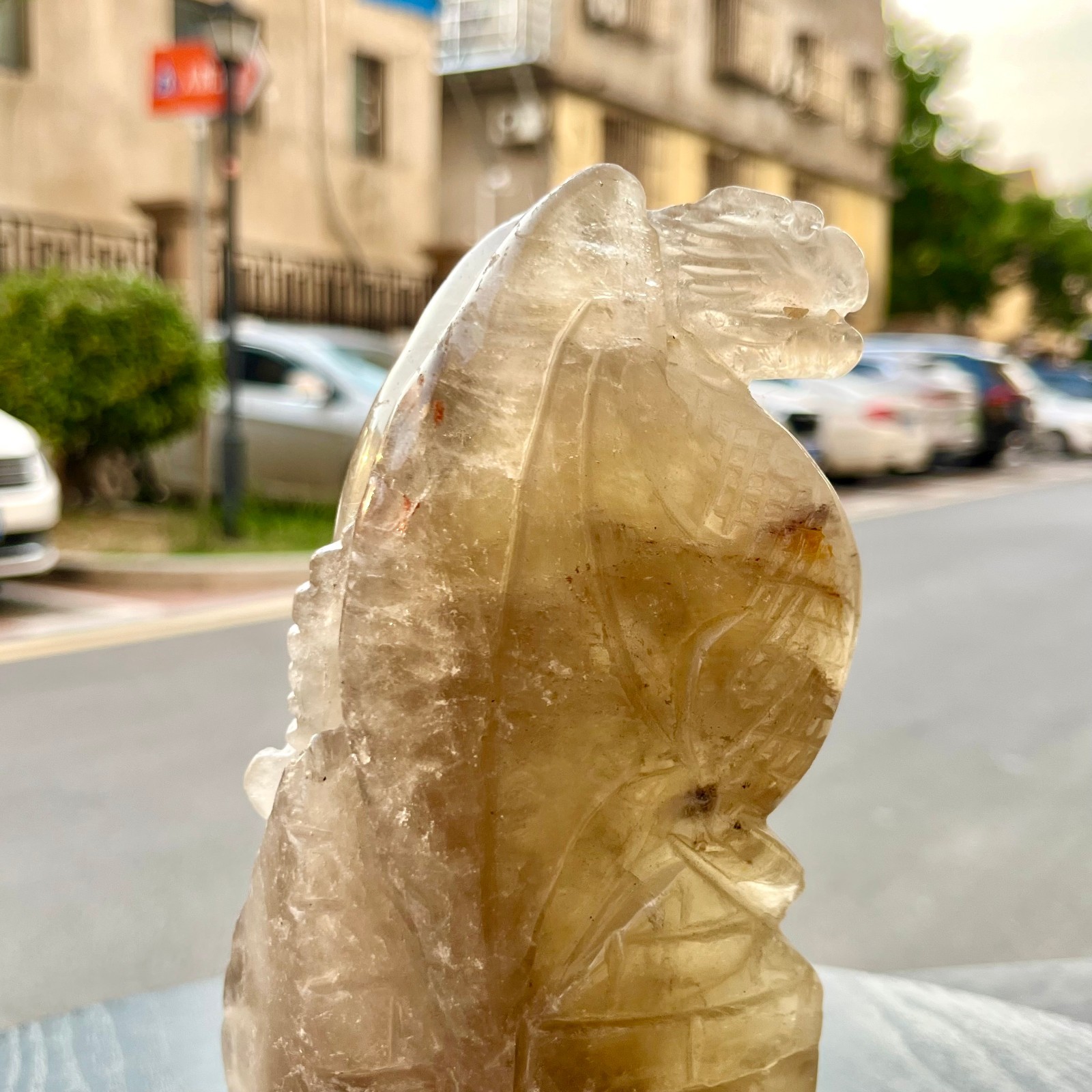 Natural Smoky Quartz Dragon Pillar Carved Statue Crystal Gemstone Decor 2.7 lb