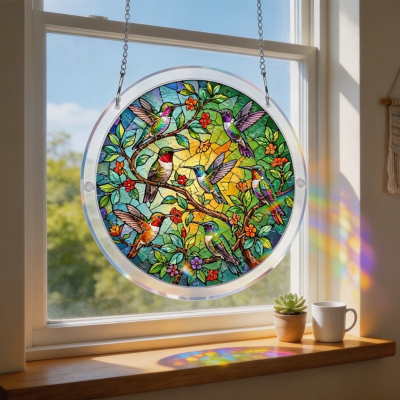 Creative Acrylic Puzzle Sun Catcher With Metal Chain Multiple Pattern Optional