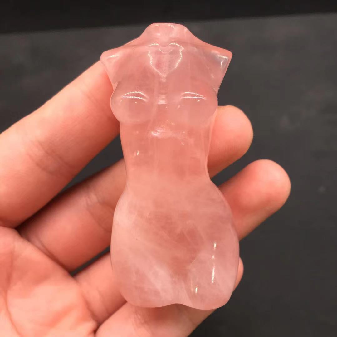 Natural Pink/Rose Quartz Crystal Carved Female Model Figurine Healing Decora 1pc